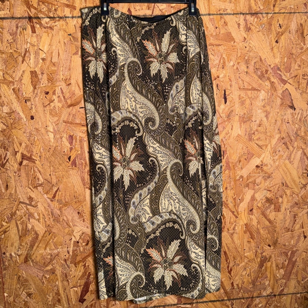 VTG Giorgio Fiorlini Green Paisley Maxi Skirt Shiny Sequin Boho Chic 22/24 Plus